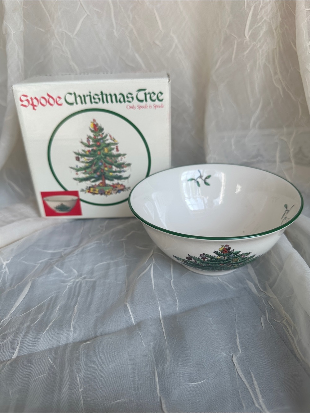 Vintage Spode Christmas Tree 5.5” Nut Bowl Green Rim-with Box